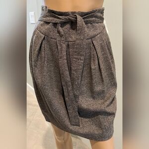 Robert Rodriquez Brown Flecked Tweed Skirt With Self Tie  Size 0   NWT
